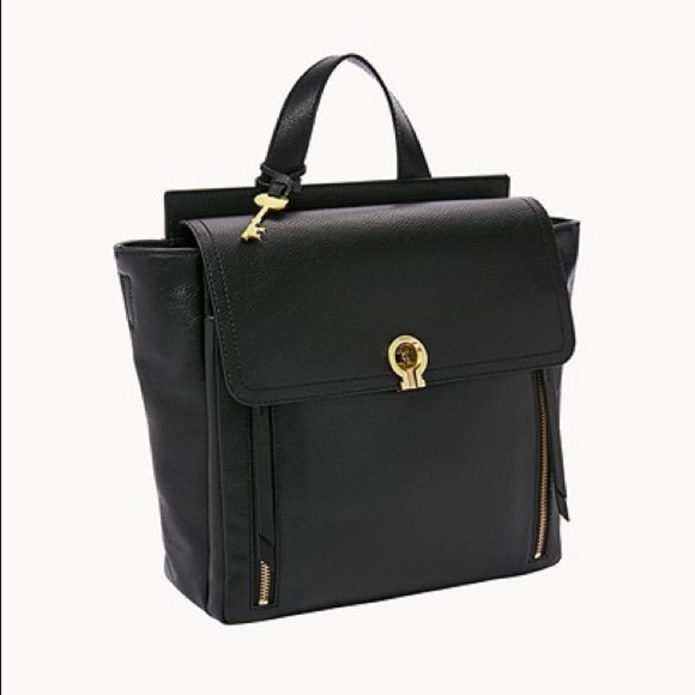 FOSSIL Amelia Backpack Convertible Satchel Shoulder Crossbody Black Leather